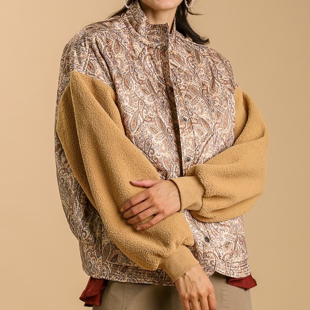 Umgee Paisley Sherpa Sleeve Jacket | NWT | Boho Cozy | Sizes S M L